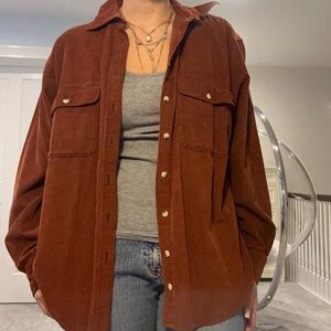 Women's brown corduroy shirt jacket